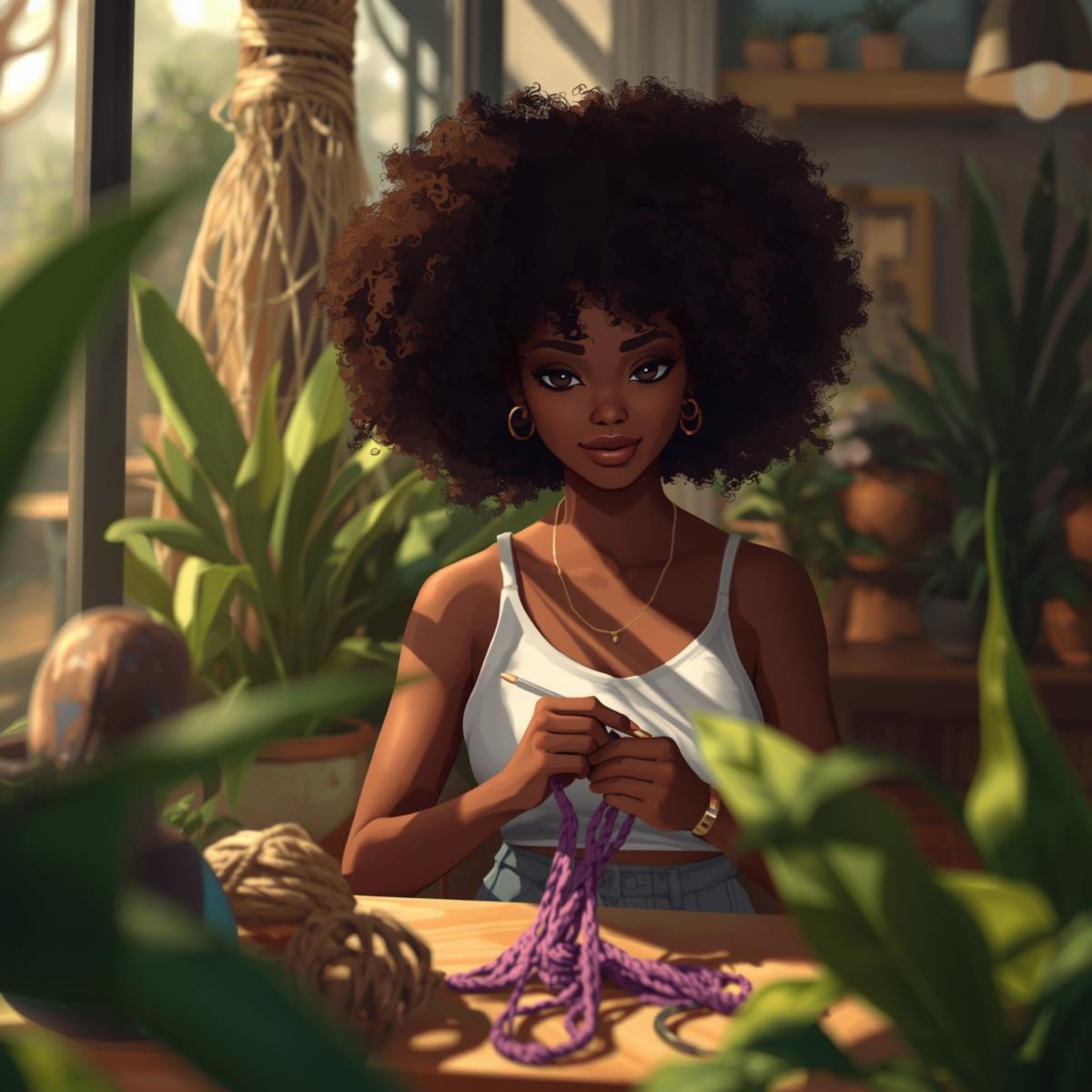 picture of me crocheting but cartoony